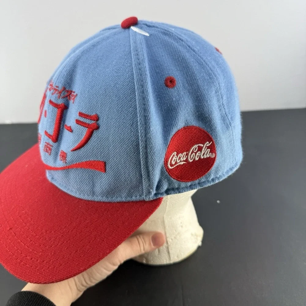 COCA COLA Japan Sky Blue Red Logo Snapback Hat Cap Embroidered